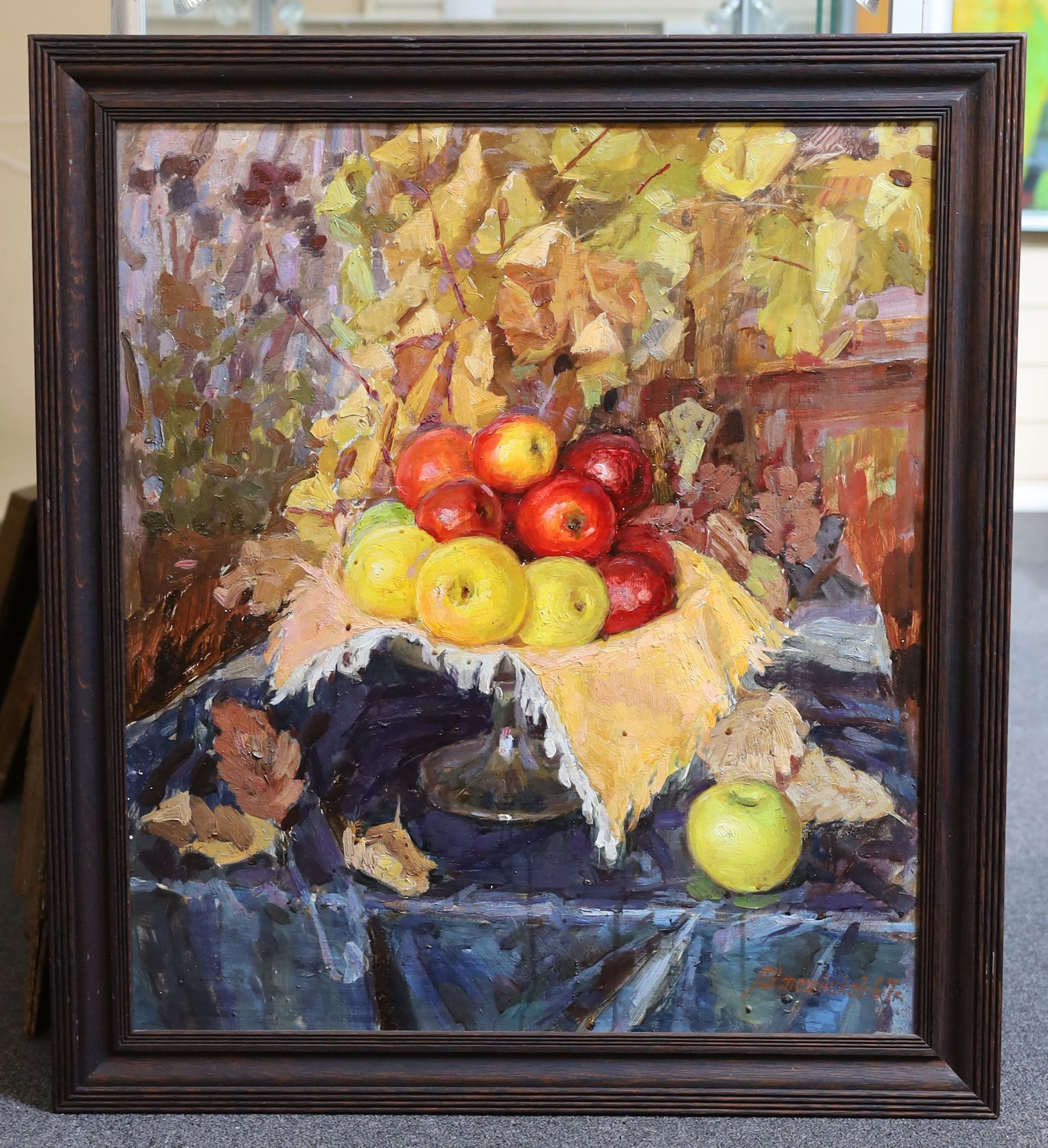 Mikhail Alexandrovich Shaposhnikov (Ukrainian, 1909-1989), Still life of fruit upon a table top, oil on board, 67 x 58cm